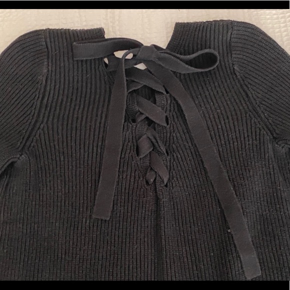 Black Sweater with Lace-Up Bow in Back - Picture 1 of 3